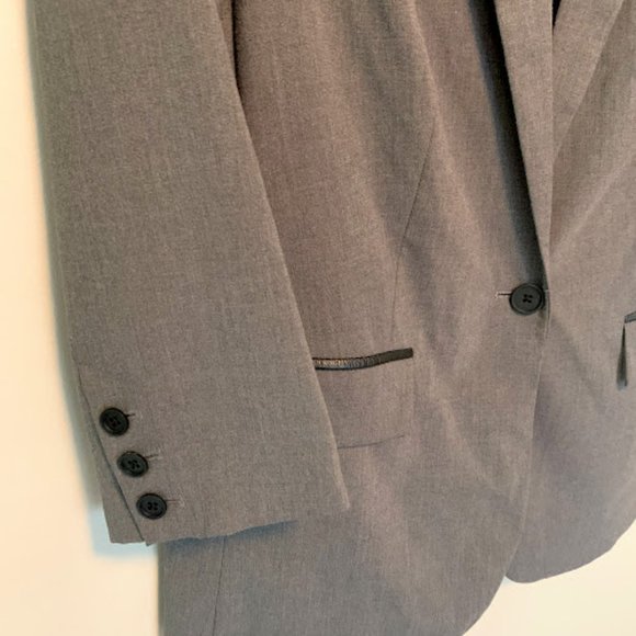CUT25 BY YIGAL AZROUËL Leather Trim Grey Blazer 10 - Picture 5 of 6
